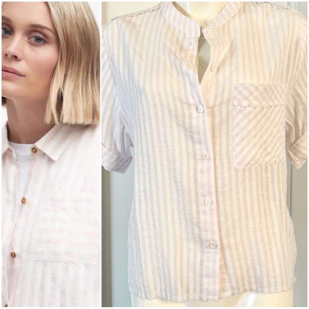 LINE Lilac & White Striped Semi-Sheer Light Cotton Button-Up Shirt Size Small